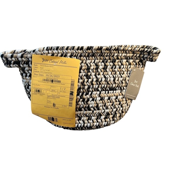 Colonial Mills Set of 3 Sand Black White Tweed Storage Baskets Various Sizes NEW - Picture 9 of 10